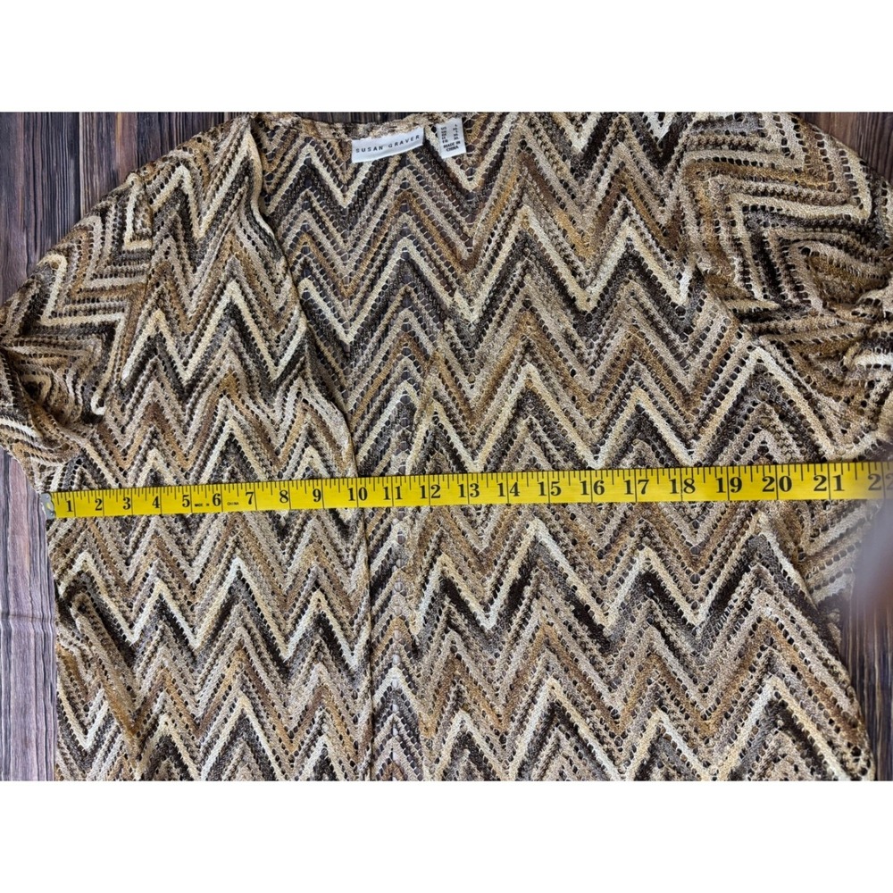 Susan Graver Knit Cardigan Womens XL Gold Brown Zig Zag Print Open Front - Picture 6 of 12